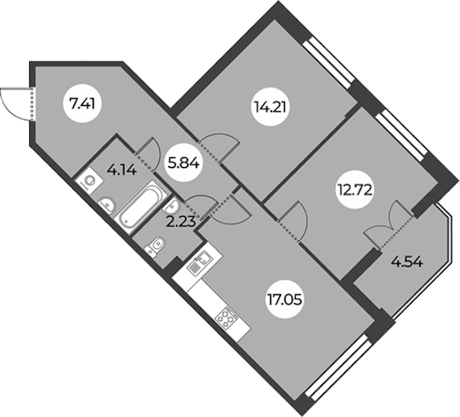 2-комнатная квартира 65.87 м², 3/24 эт., ЖК «Огни Залива»